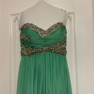 Sherri Hill bright green beaded strapless prom dress